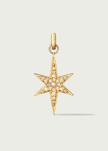 14K Gold Opal Pearl & Diamond Large Stella Charm
