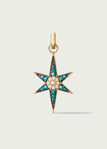 14K Gold Turquoise Pearl & Diamond Large Stella Charm