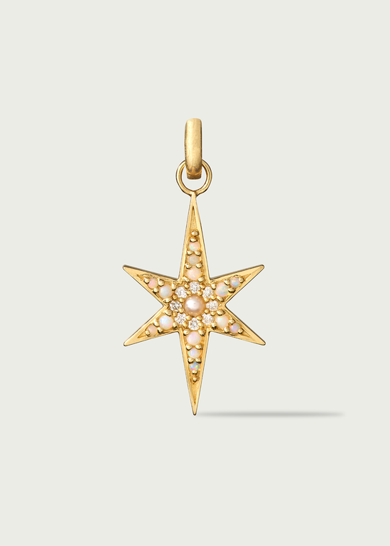 14K Gold Opal Pearl & Diamond Large Stella Charm