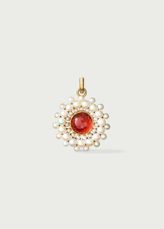 14K Gold Pink Tourmaline & Pearl Cluster Juliet Charm
