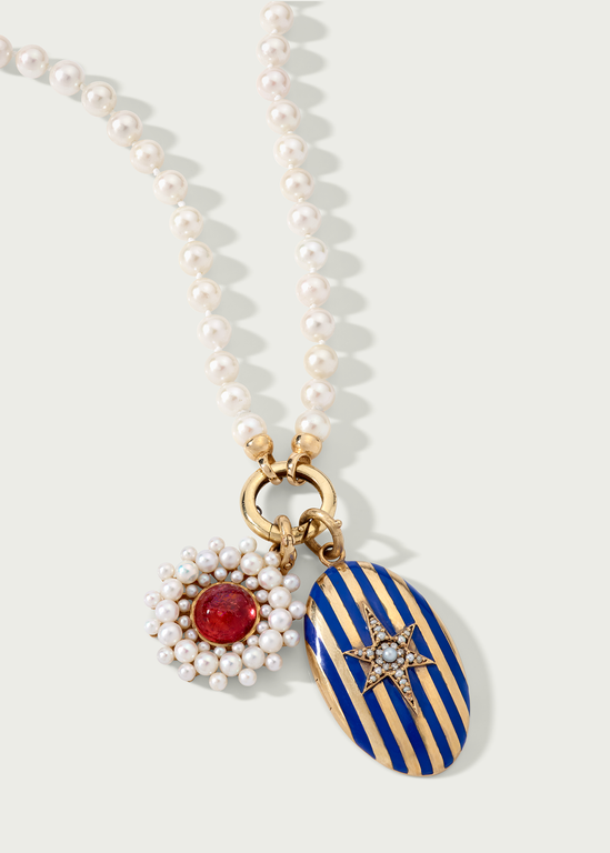 14K Gold Pink Tourmaline & Pearl Cluster Juliet Charm